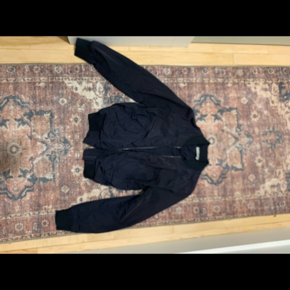 Vince Washed Shrunken Bomber Jacket Zip Navy Blue S - Picture 4 of 5